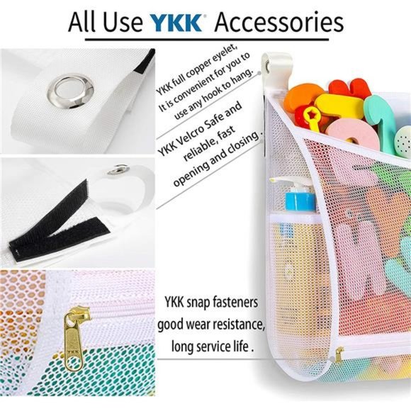 Baby Bath Toy Organizer With Machine Washable, 2 Side Bags (1 Large, White) - Picture 2 of 7